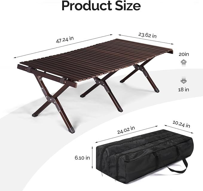 Portable Wooden Folding Table with Carrying Bag 47.2 x 23.6 inches Dark Brown