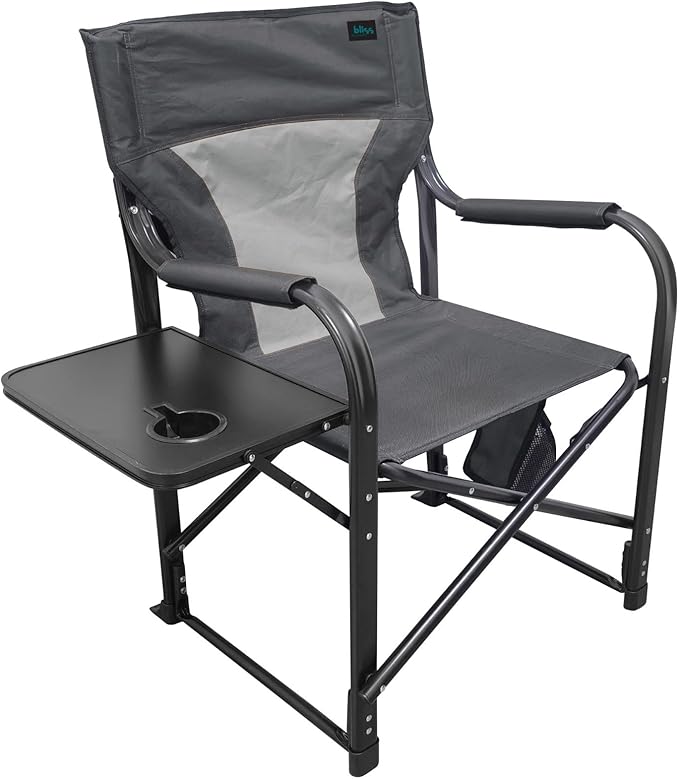 Bliss Hammocks 24 Volt Heated Directors Seat with 3 Heat Settings Folding Portable 21 Inch Wide Steel Frame Camping Chair - Battery Included Gray