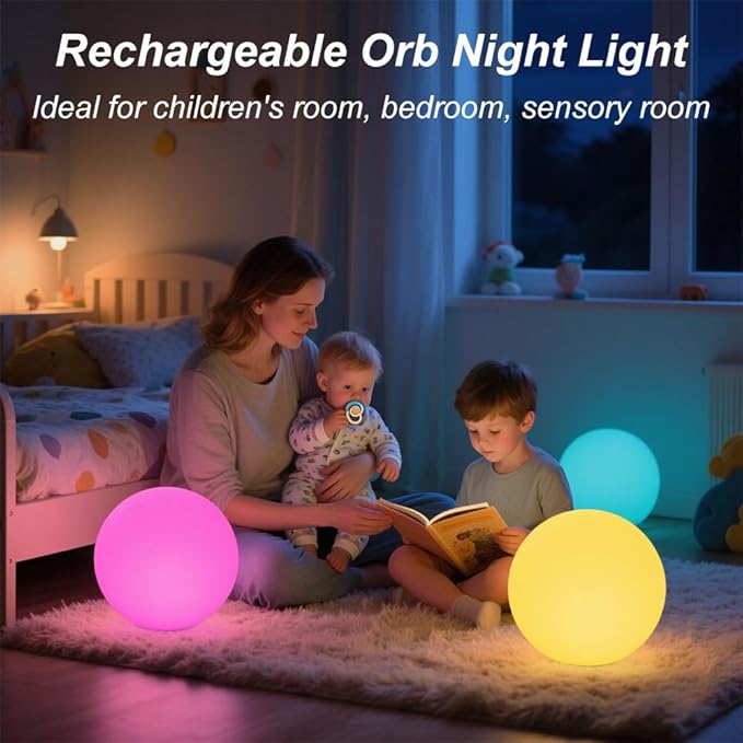 12-inch LED Glowing Ball Light w/Remote LED Globe Orb Night Light Mood Lamp for Kid Adult Rechargeable Dimmable RGB Color Changing Glowing Orb Waterproof Light Up Ball for Garden Patio Party Decor