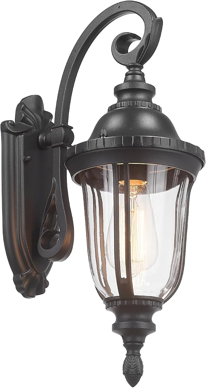 Outdoor Wall Light Fixture Black Porch Lights Outside Wall Mounted Lighting Clear Glass Shades Exterior Waterproof Lanterns Modern Outdoor Wall Sconces for Home Yard Patio