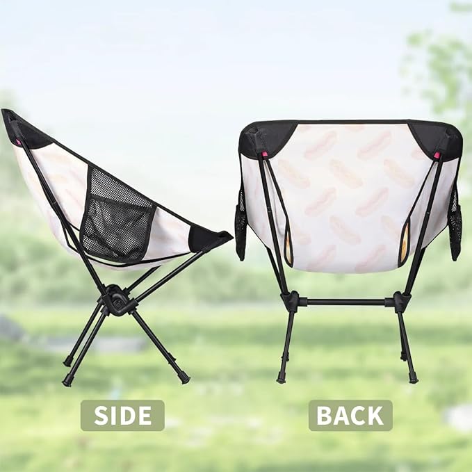 Cheese Hot Dog Camping Chairs for Adults Ultralight Folding Chairs Outside Portable Camp Backpacking Chair with Side Pocket Storage Bag Compact Beach Chairs for Hiking Fishing