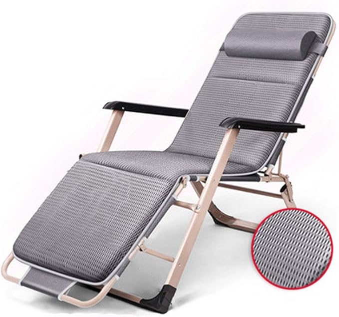 FWZJ Folding Garden Sun Lounger Recliner Bed Chair Lunch Break– Patio Back Garden Camping Picnic Beach Relaxing Outdoor Comfortable Seat FoldableGray (Gray)