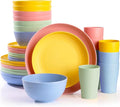 32 pcs Unbreakable Lightweight Wheat Straw Dinnerware Sets for 8 Reusable Kids Plates and Bowls Sets Non Toxic Microwave and Dishwasher Safe Plastic Dishes Set Camping RV Picnic Dishes