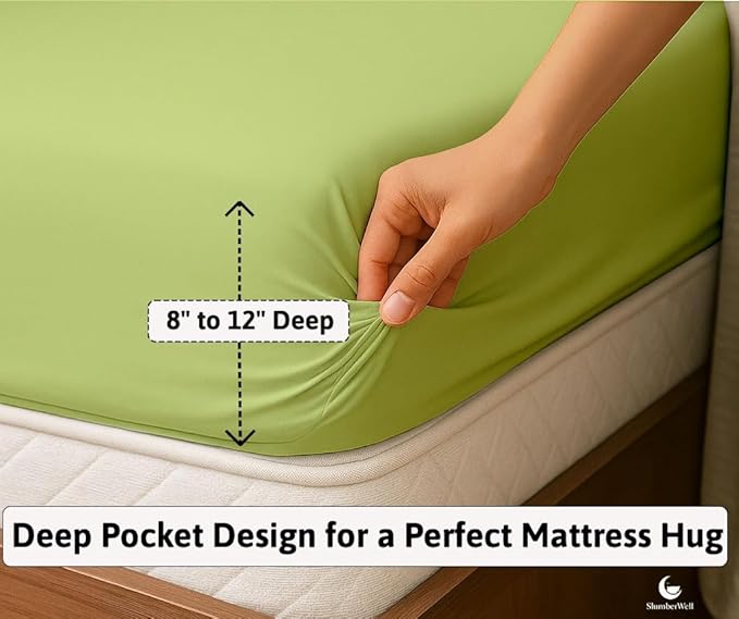 SlumberWell 4 Piece Luxury Soft Microfiber Fitted Bed Sheet Set for Campers 8 to 12 Inch Deep Pocket RV Full 54 x 75 Sage Green
