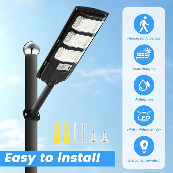 Solar Street Lights Outdoor 2 Pack 6500K Wide Angle LED Solar Flood Lights with Motion Sensor &amp Remote Dusk to Dawn Wall Mount Waterproof Street Light for Yard Parking Area Lighting