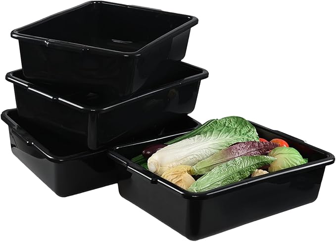 4 Packs 32 L Commercial Food Service Bus Tub Extra Large Rectangle Dishpan Plastic Wash Basin Black