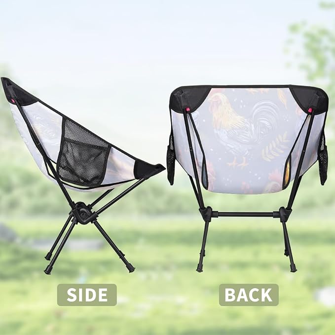 Cute Funny Chicken Portable Camping Chair Lightweight Folding Backpacking Chair Compact Foldable Beach Seat with Carry Bag for Outdoor Hiking Fishing Travel