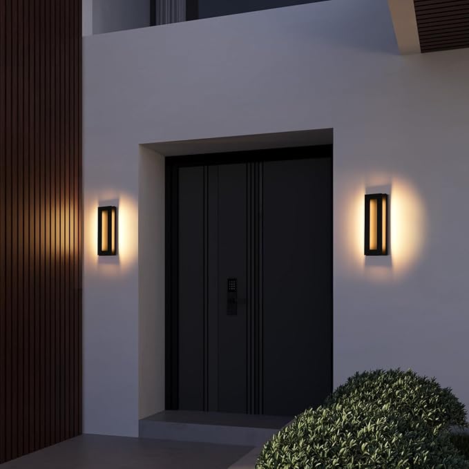 LEONLITE 5CCT Integrated LED Modern Outdoor Wall Light Fixture 19 Inch Dimmable Exterior Lighting Fixtures for Porch 24W Anti-Glare Wall Sconce 100-277V Matte Black IP65 ETL Listed Pack of 2