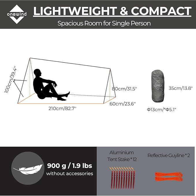 onewind Ultralight One Person Bivy Tent Backpacking Tent for Single Person Waterproof Silnylon Lightweight for Camping Backpacking Hiking NO Trekking Pole