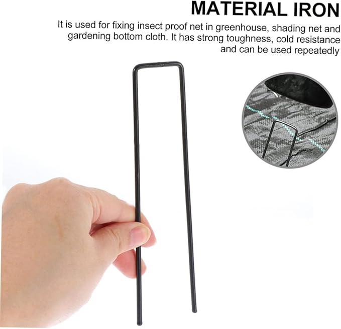 POPETPOP 50Pcs Heavy Duty U Shaped Ground Stakes for Gardening Durable Galvanized Landscape Nails for Securing Artificial Grass Tents and Outdoor Projects