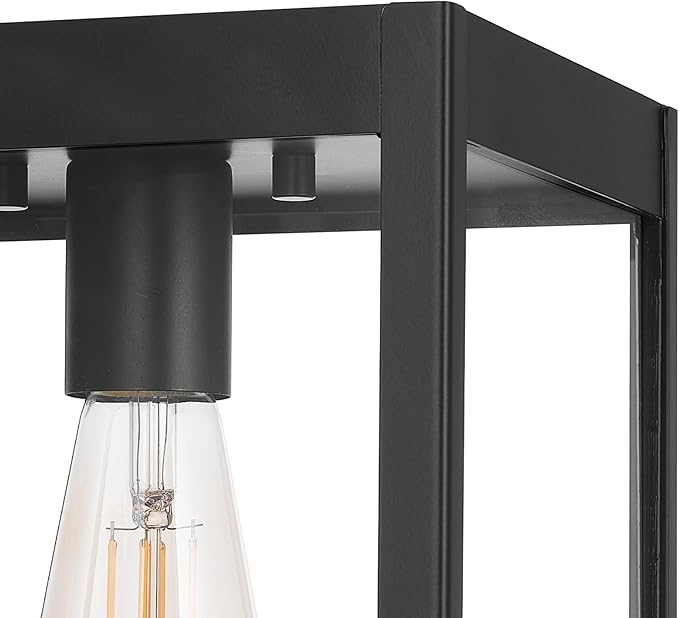 Globe Electric 60000020 1-Light Outdoor Flush Mount Ceiling Light Fixture Matte Black Clear Glass Shade Front Porch Décor Lighting Weather Resistant