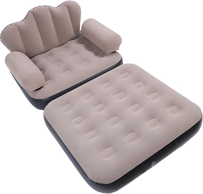 BAFOVY Inflatable Sofa Mattress Portable Foldable Sofa Bed with Backrest 440.9lb Load Bearing Capacity Easy to Inflate and Store for Coffee Color Home Travel Camping