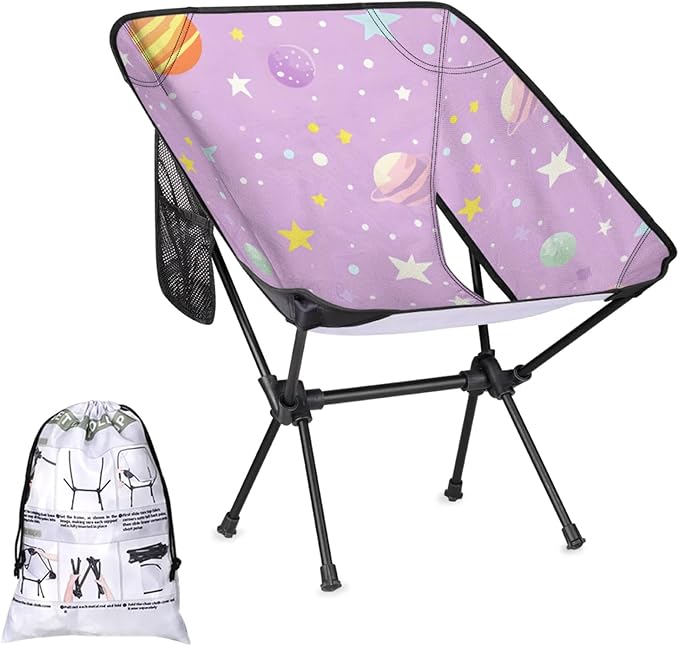 Honeybaby Folding Camping Chair Cartoon Planets Stars Camping Chairs Lightweight Portable Chair Outdoor Foldable Chairs for Camping Travel Picnic Beach Hiking