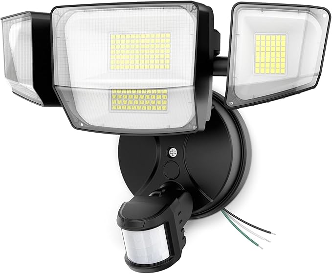 Onforu 90W 10000LM LED Motion Sensor Outdoor Lights 4-Head Dusk to Dawn Outdoor Lighting Hardwired Flood Lights IP66 Waterproof 6500K Security Floodlight for Outside (Black)