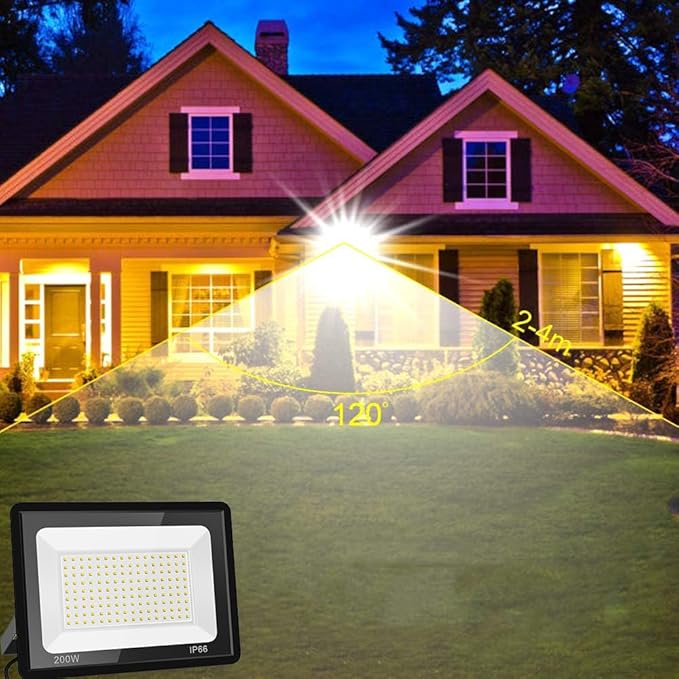200W LED Flood Lights 2 Pack 3000K Warm White Security Lights Outdoor IP66 Waterproof Backyard Garden Garage