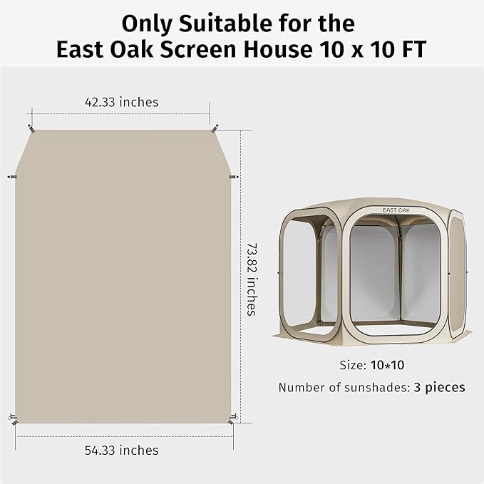 East Oak Sun Shade Sail Canopy Cover for East Oak Screen House &amp Pop-Up Tent 10 x 10 FT Sun Protection UPF 50+ 210D Oxford Silver-Coated Fabric 74 x 54 Pack of 3 (Not Include Tent)
