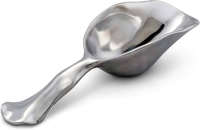 Arthur Court Modern Carmel Pattern Metal Handle Bar Ice Scoop Dry Bin Scoop Dry Goods Scoop Candy Scoop Spice Scoop Sand Casted and Hand Polished Aluminum 8 inch Long