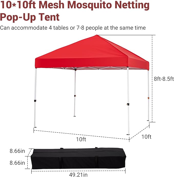 CABIHOME Quick Setup Pop Up Canopy Tent 10x10ft – Waterproof Outdoor Gazebo Shelter with Mesh Sidewalls &amp Mosquito Netting Portable Folding Tent for Camping Patio Backyard Events