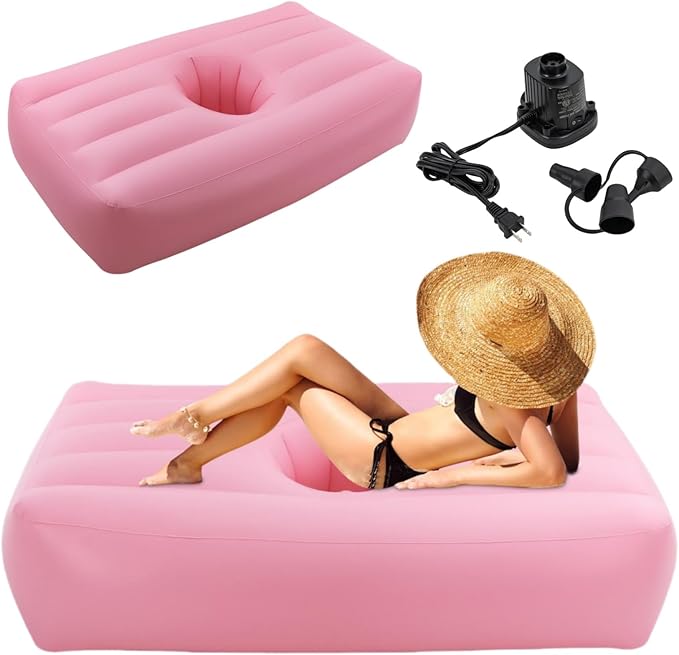 Upgraded BBL Mattress Bed Thickened Post Surgery Recovery Bed with Hole Bed Brazilian Butt Lift Foldable PVC Inflatable with Reusable Electric Air Pump 72×40×17in (Pink)