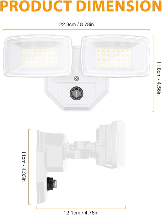 Onforu 32w 3200LM Dusk to Dawn Outdoor Lighting6500K Dual-Head Flood Light Outdoor with PhotocellIP66 Waterproof Security LightsExterior Daylight Off and Night On White Wall Light for Patio Garden