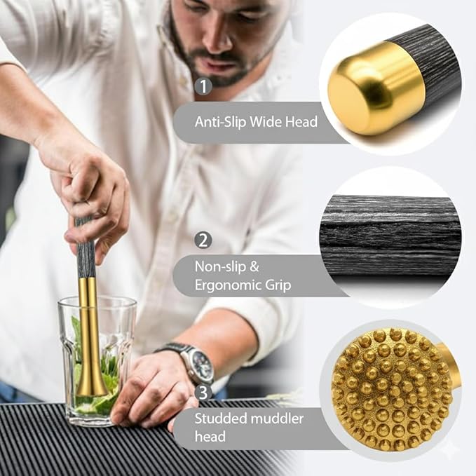 Stainless Steel Ice Scoop 6OZ Small Food Candy Scoop 12.5 Gold Muddler for Cocktails Stainless Steel Drink Muddler Bartender Accessories Lemon Smasher for Home Bar Tool Ice Crusher for Mojitos