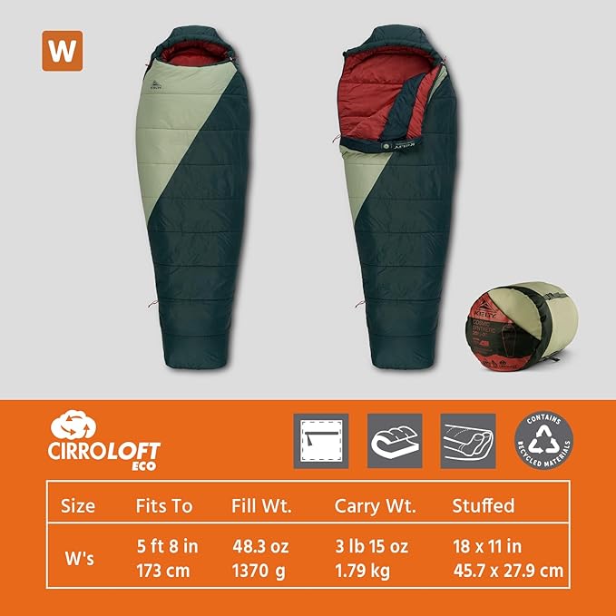 Kelty Cosmic Synthetic Fill 20 Degree Backpacking Sleeping Bag – Compression Straps Stuff Sack Included
