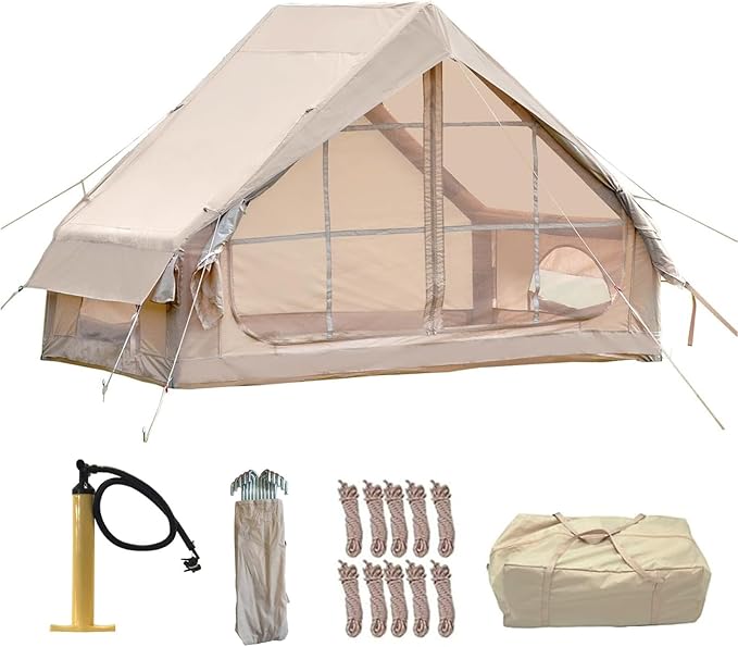 Inflatable Camping Tents with Hand Pump 4-6 Person Tent 4-Season Waterproof &amp Windproof Luxury Camping Tent 12 Mesh Windows 410D Oxford Fabric Portable for Outdoor Family Garden