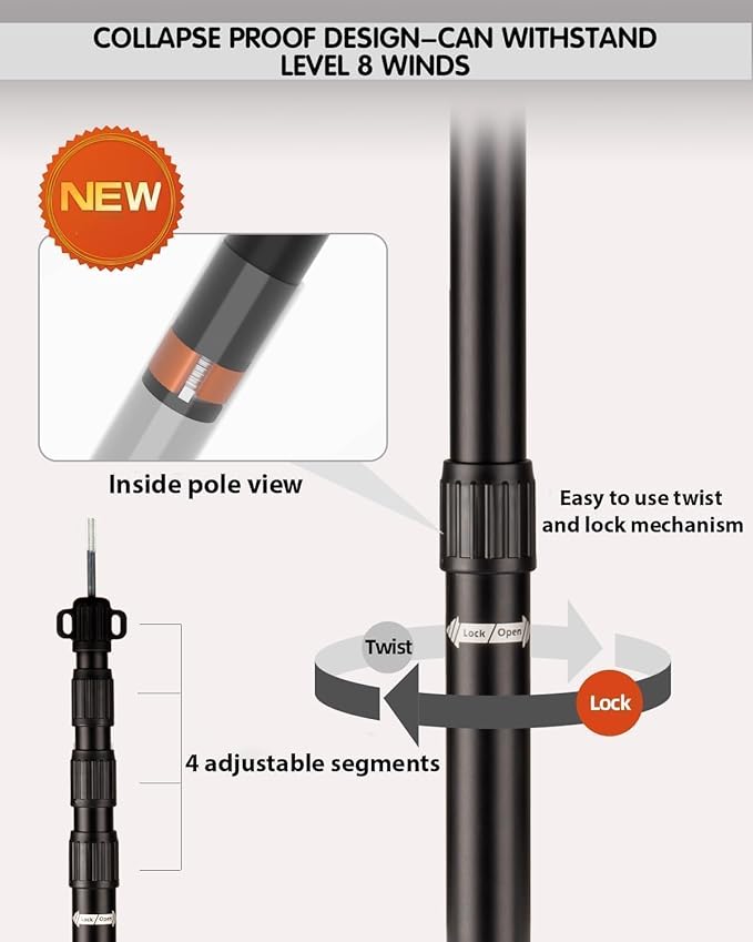 Tarp Poles Heavy Duty Adjustable AVOFOREST Aviation Aluminum 8.7FT Tent Poles Lengthen and Thicken with Protection Cap Awning Poles Set of 4 for Hiking