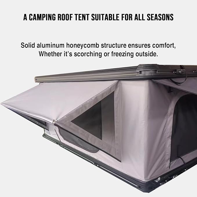 Rooftop Tent Hard Shell Overland Rooftop Tent for Van Jeep SUV Truck Car TentAluminum Alloy roof Tent Waterproof 2-3 Peoplepop up tents for camping Large Black ASANEST-002