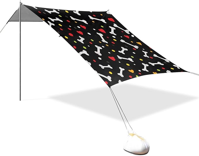 Bolaz Beach Canopy Tent Sun Shade9'×10.5' Large Family Beach Shade UPF50+- Outdoor Shade for Camping Trips FishingBones Hearts Pattern