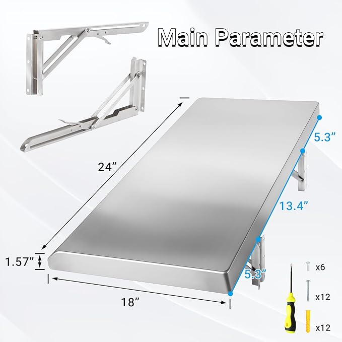 Folding Concession Shelf 24 x 18 Stainless Steel Drop Down Serving Food Shelf for Concession Windows