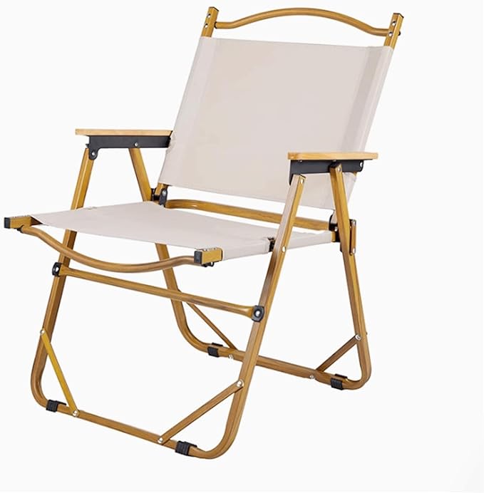Aluminum Black Practical Outdoor Camping Folding Chair Portable Oxford Cloth Beach Chair Beech Wood Armrests for Parks Backpacking Yard Load Capacity 350 Lbs