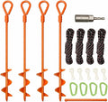 15 Screw-In Ground Anchors (4 Pack) – Heavy Duty Orange Trampoline Stakes High Visibility Earth Augers with Drill Bit &amp Glow Carabiners for Canopy Tents Carports &amp Swing Sets