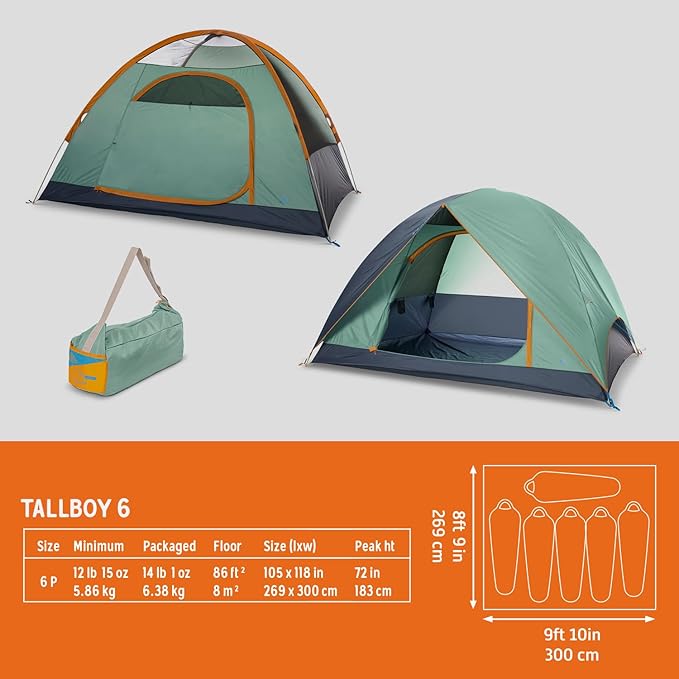Kelty Tallboy Family Car Camping Tent 4 or 6 Person Freestanding Shelter Large Capacity Stuff Sack Included. 2022