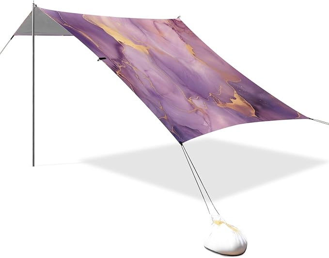 Camping Sun Shelters Purple and Golden Marble Beach Canopy 126 * 110.2in