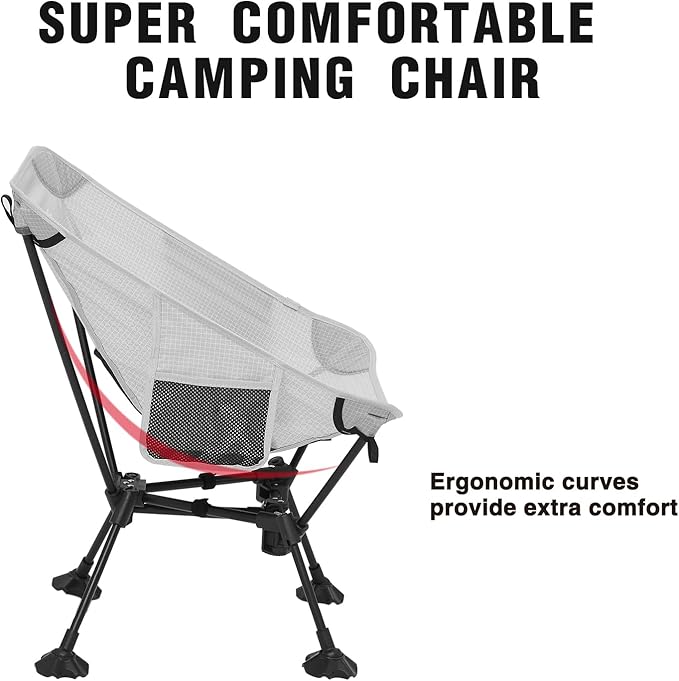 MOON LENCE Portable Camping ChairLightweight Backpacking Hiking ChairsCompactFoldablewith Anti-Sinking Large Feet for Beach330 lbs Capacity (Grey Standard)