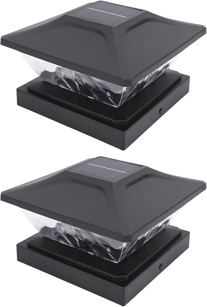 2 Pack Solar Post Light with Unique Frameless Water Wave Design Weatherproof Deck Fence Cap Light for Patio Porch Ideal for Outdoor Lighting (Black)