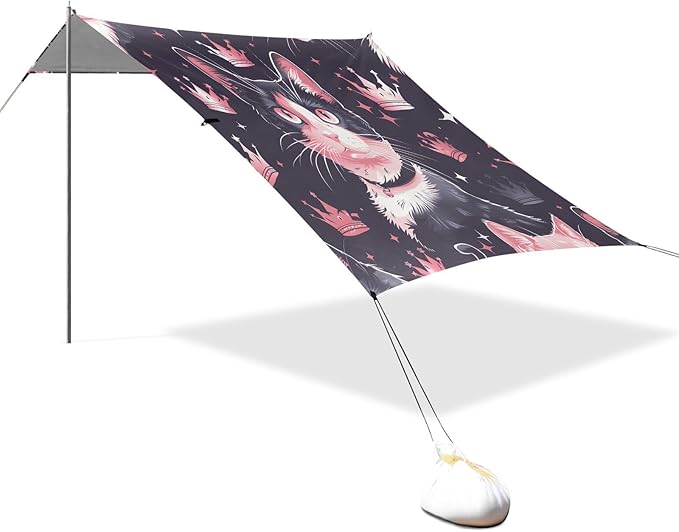 ALAZA Cat Kitten Crown Beach Tent Sun Shelter UPF50+ Protection Beach Shade Canopy w/ 4 Sandbags for Outdoor Camping Fishing Backyard Fun Picnic 10x9 ft