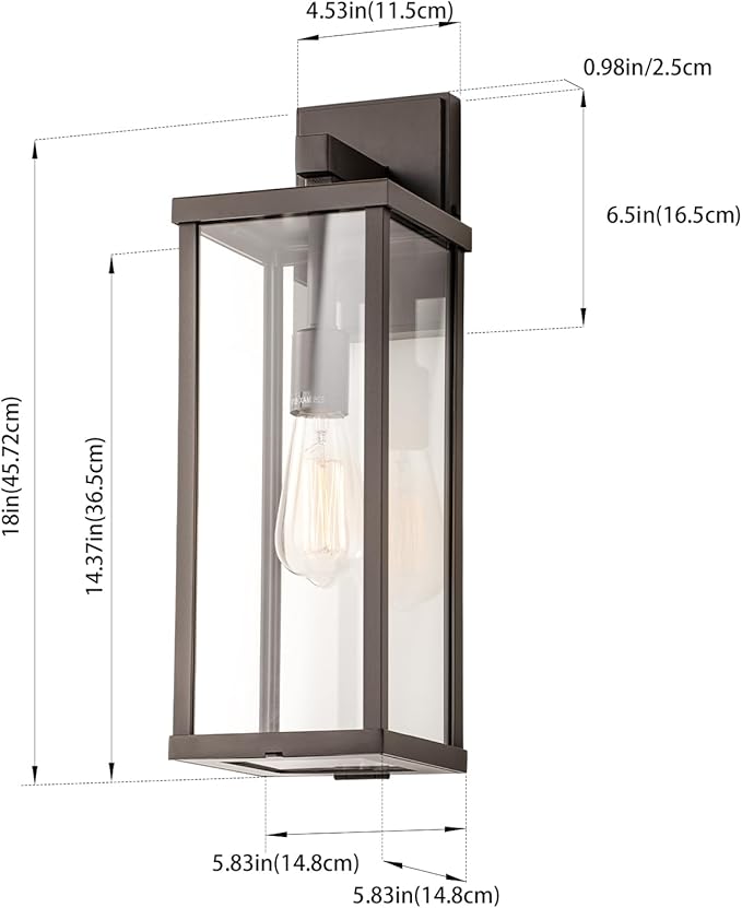 mirrea 18 Classic Outdoor Wall Sconce 1 Light in Oil Rubbed Bronze Rectangular Metal Frame and Clear Glass Shade Waterproof Porch Light Patio Light Pack of 2