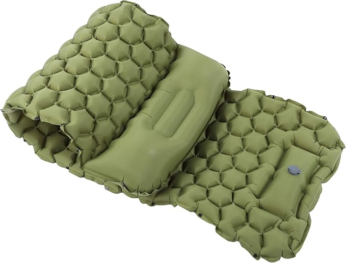Camping Sleeping Pad with Foot Press Inflation &amp 3D Support - Lightweight Air Mattress (700g) for Backpacking 40D Nylon TPU Compact for Travel