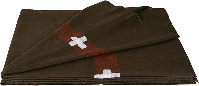 Fox Outdoor Products Wool Blanket - Warm Lightweight Wool Blend Blanket with Whip-Stitched Edges for Outdoor &amp Home Use Swiss Army Style - DEEP Chestnut Brown