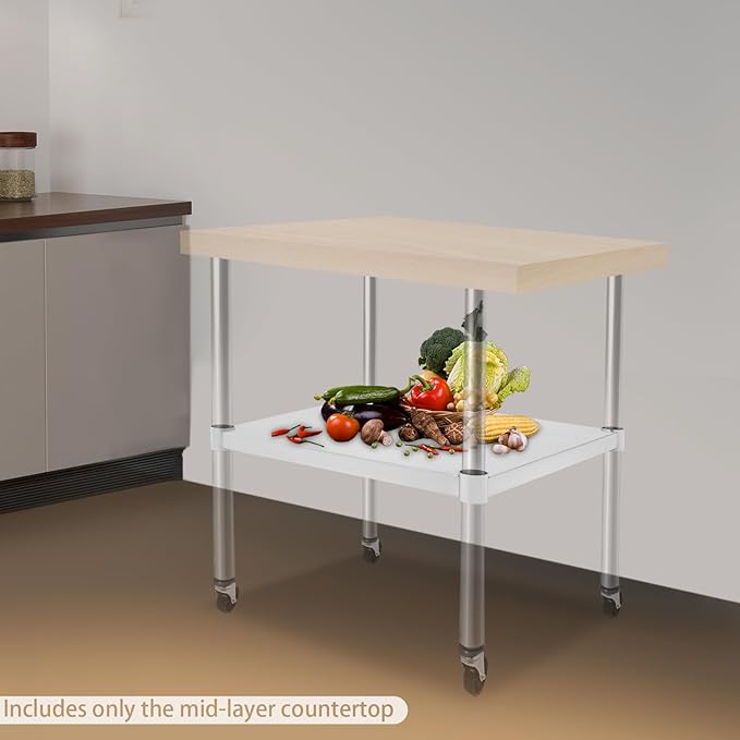 Eapmic Undershelf for Work Tables Adjustable Lower Shelf Stainless Steel Bottom Shelf Add for Commercial Prep Table Restaurant Kitchen Bakery Garage Workshop Use (21.65x21.65in)