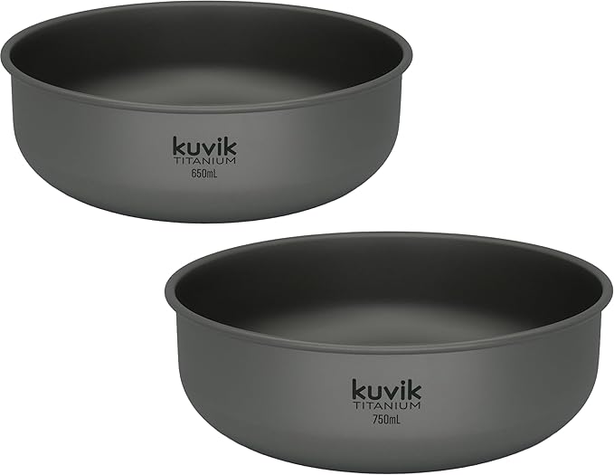 Kuvik Titanium Bowls 650ml (22 oz) and 750ml (25.4 oz) Combo - Ultralight and Compact Bowls for Backpacking Camping and Survival