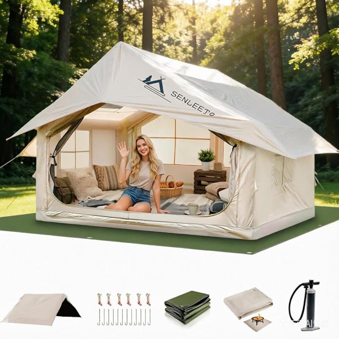 Inflatable Tents for Camping Large Inflatable Camping Tent with Hand Pump Easy Setup Tents for 2/4/6/8/10/12 People Portable Glamping Tent
