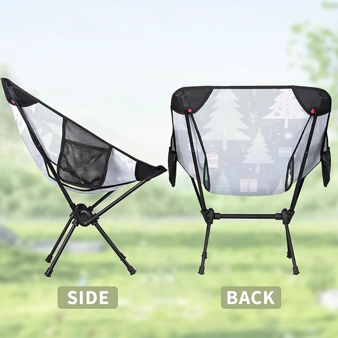 Portable Camping Chair Xmas Tree Ultralight Folding Camping Chair Christmas Tree Backpacking Hiking Chair with Cup Holder for Outdoor Travel Beach Picnic Festival Compact Portable 176 lbs Capacity