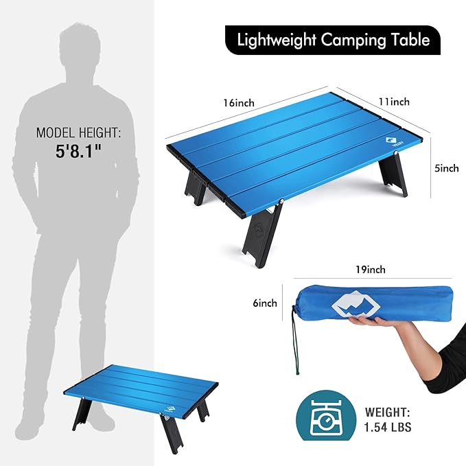 VILLEY Portable Mini Folding Beach Table Ultralight Aluminum Side Table with Carry Bag for Camping Picnics and Outdoor Activities