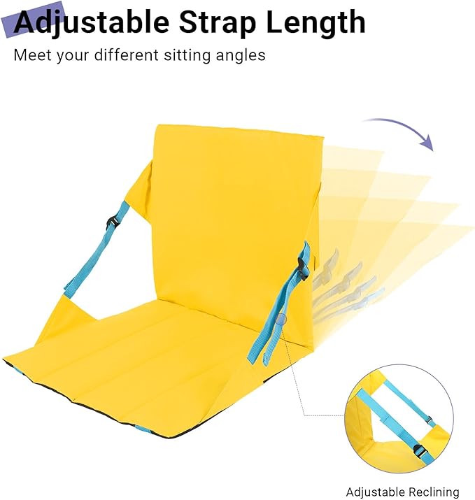 Portable Folding Stadium Seat with Adjustable Backrest 2-Person Comfort Ultralight for Bleacher Sports Outdoor Concerts Camping Picnics Beach Yellow