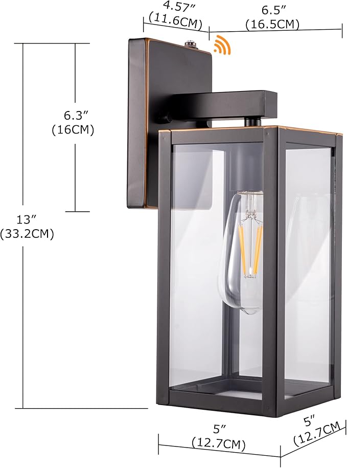 GRUENLICH Dusk to Dawn Large Outdoor Wall Lantern Wall Sconce as Porch Lighting Fixture E26 Base Max 60W Metal Housing with Glass Shade (Oil Rubbed Bronze 1-Pack)