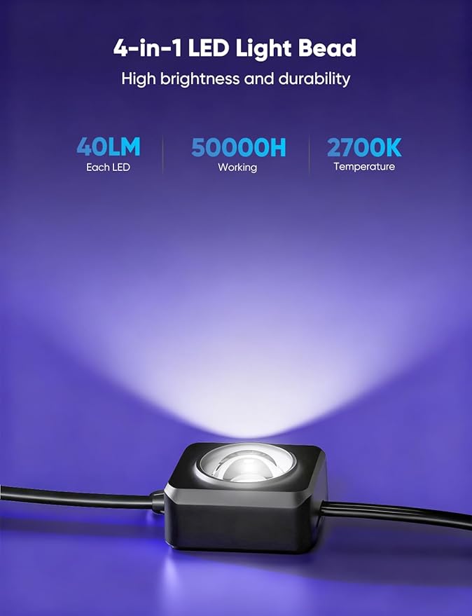 APPECK Permanent Outdoor Lights 400ft with 288 LED Lights 144W Smart RGBW Eaves LightsDC 36V 40LM IP67 Waterproof String Lights for Christams Party Decor Compatible with Alexa Black