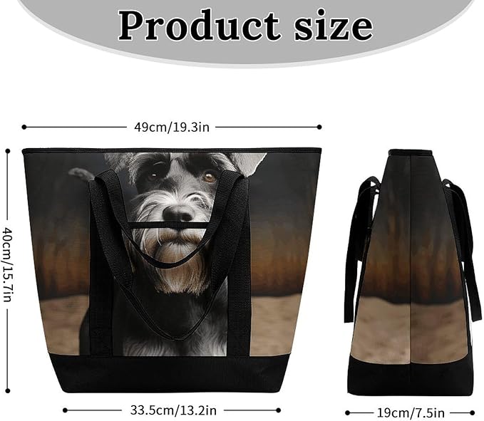 Insulated Shopping BagLarge Reusable Cooler Bags Animal Schnauzer Dog Printed Foldable Shopping BagTravel Waterproof Shoulder Bag